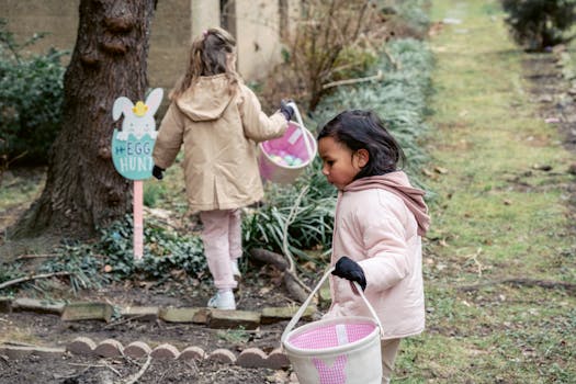 children participating in a nature scavenger hunt
